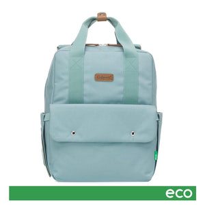 Babymel Georgi Eco baby nappy bag aqua, front view,  made from recycled plastic, backpack cross shoulder nappy bag 