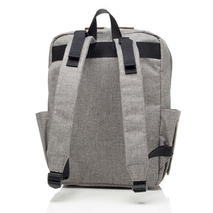 Babymel changing baby bag backpack, George Grey Black, back view, grey melange  nappy bag, backpack. 