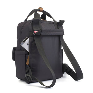 Babymel eco changing nappy bag convertible backpack, Georgi Black, side pocket view, recycled material, black unisex baby bag