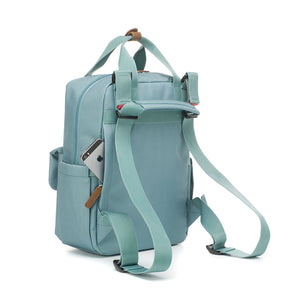 Babymel Georgi Eco baby nappy bag aqua, back view,  made from recycled plastic, backpack cross shoulder nappy bag 