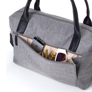 Babymel nappy bag, Jade Grey, back pocket view, grey, handbag baby bag