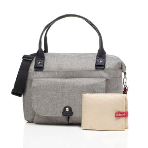 Babymel nappy bag, Jade Grey, front view, grey, handbag baby bag with baby accessories