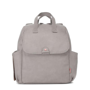 Babymel convertible changing bag, Robyn vegan leather pale grey, front view, faux leather PU backpack changing bag, rucksack