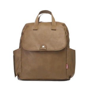 Babymel convertible changing bag, Robyn vegan leather tan, front view, faux leather PU backpack changing bag, rucksack